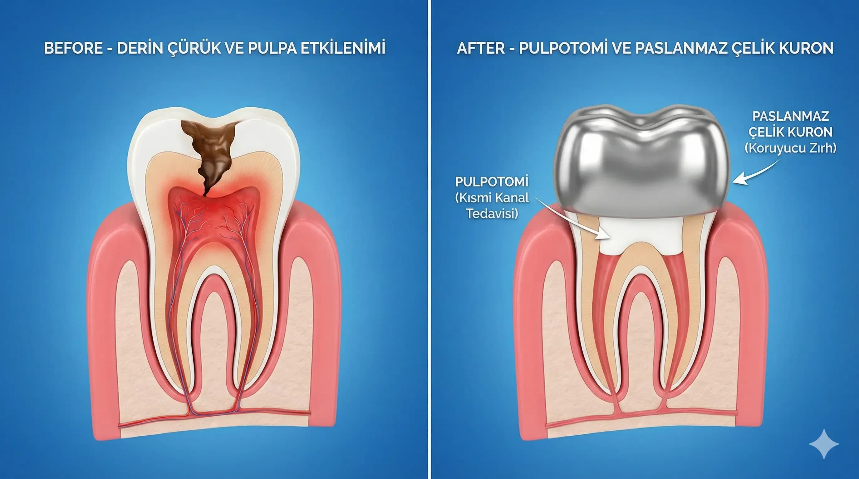 Süt Dişi Kanal Tedavisi (Pulpotomi) ve Kuron - Mercan Diş Ereğli